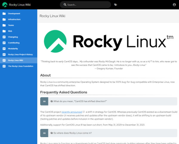the Rocky Linux documentation page